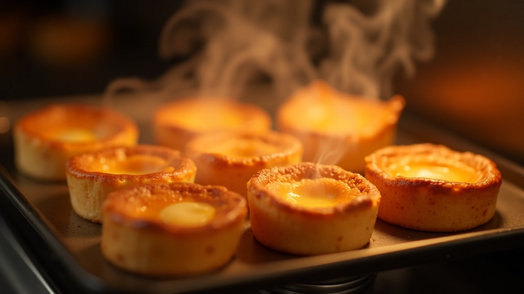 Pastéis de nata integrais frescos saindo do forno, com folhado crocante e canela visível, vapor ainda a subir, apresentados em tabuleiro quente